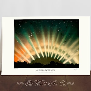 Vintage Aurora Borealis Astronomy Print, Astronomical  Illustration, Trouvelot, Colorful Decor, Gifts for Scientists, Vintage Decor Wall Art