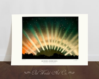 Vintage Aurora Borealis Astronomy Print, Astronomical  Illustration, Trouvelot, Colorful Decor, Gifts for Scientists, Vintage Decor Wall Art