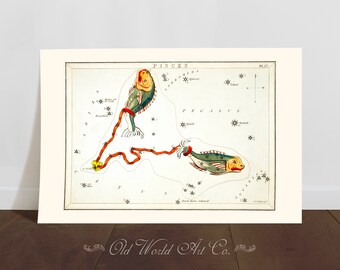 Pisces Star Map, Pisces Wall Art, Vintage Astrology Decor, Birthday Gift Her, Wall Decor, Zodiac Art Print, Pisces Wall Art, Pisces Fish Map