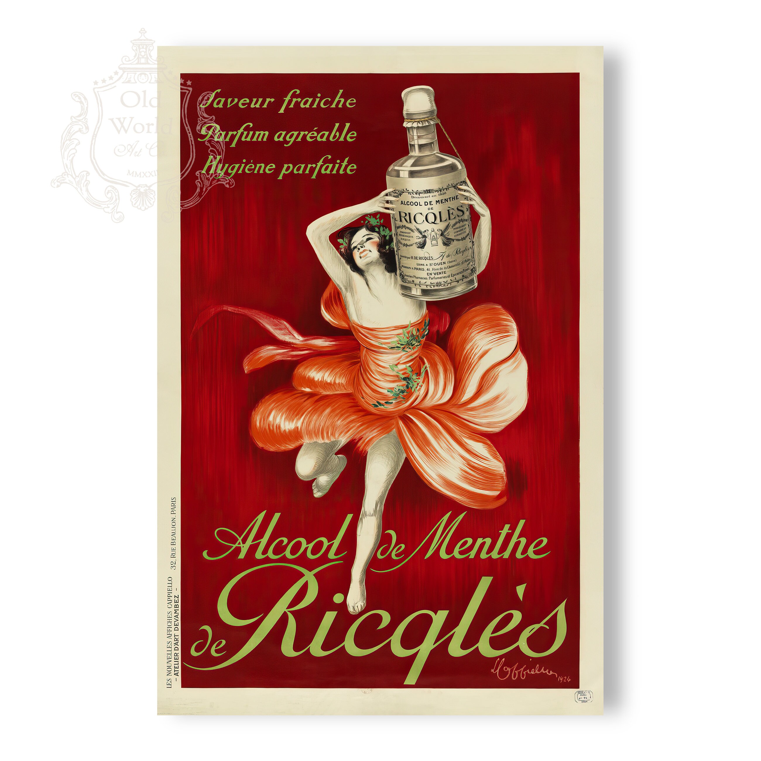 Alcool De Menthe Vintage Bar Decor Poster, Alcohol Print Ad,