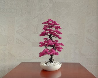 Style NEJIKAN - Sculpture en Magnolia rose Bonsaï - Art en fil de fer - Arbre incurvé - Dragon, décoration de bureau, cadeau original - Arbre en fil de fer fait main