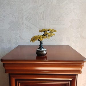 CHAMPAGNE Yellow - Wire Bonsai Tree Sculpture – Handmade Japanese Pine, Moyogi Style – Unique Zen Gift, Home or Office Decoration