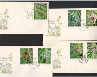Lot de 4 COQUES - de C - 1973, FDC, enveloppes premier jour, fleurs, orchidées tropicales, nature,
