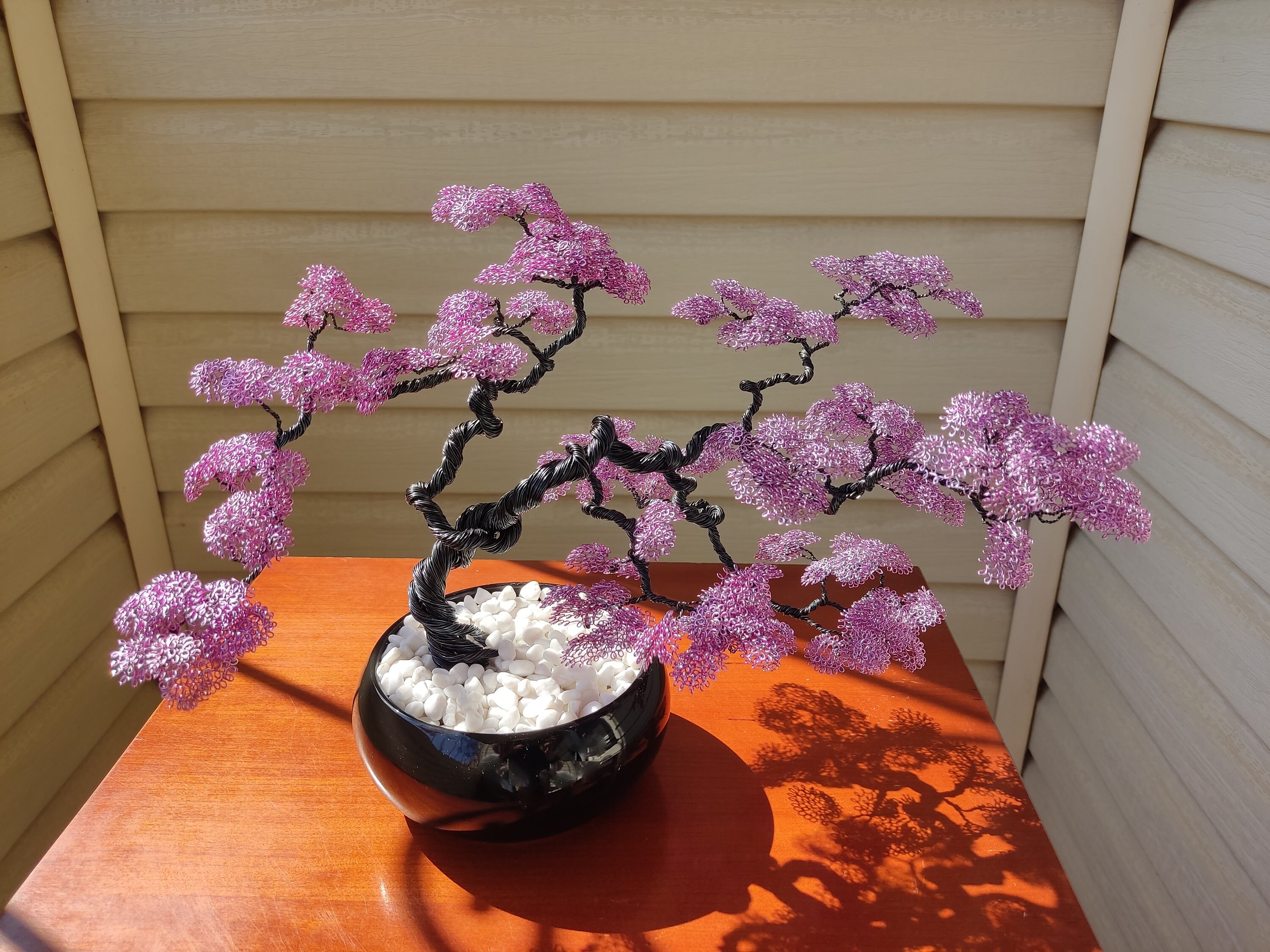 Wire Lavender Cascade BONSAI TREE Sculpture, Flowers, Office Decoration