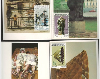 12 POSTCARDS Germany DDR 1985-87, MC - Maxi Cards, Art, Sculpture, Paintings, Postal Uniforms, Architecture, Horses, Berlin, Mailbox