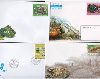 RARE - 4 x COVERS from K- 2004-2011, FDC, First Day Cover, Unused, Minerals, Art, Culture, Vases, Rocks, Nature, Technics, Reptiles