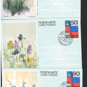 7 x CARTES POSTALES - Lichtenstein 1987-1990, MC - Maxi Cards, Flowers, Plants, Paintings, New Year Félicitations