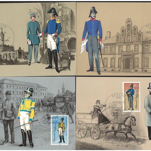 20 x POSTCARDS - Germany DDR 1985-1987, MC - Maxi Cards, Historical Mailbox, Postal Uniforms, Architecture, Horses, Art, Paintings, Berlin