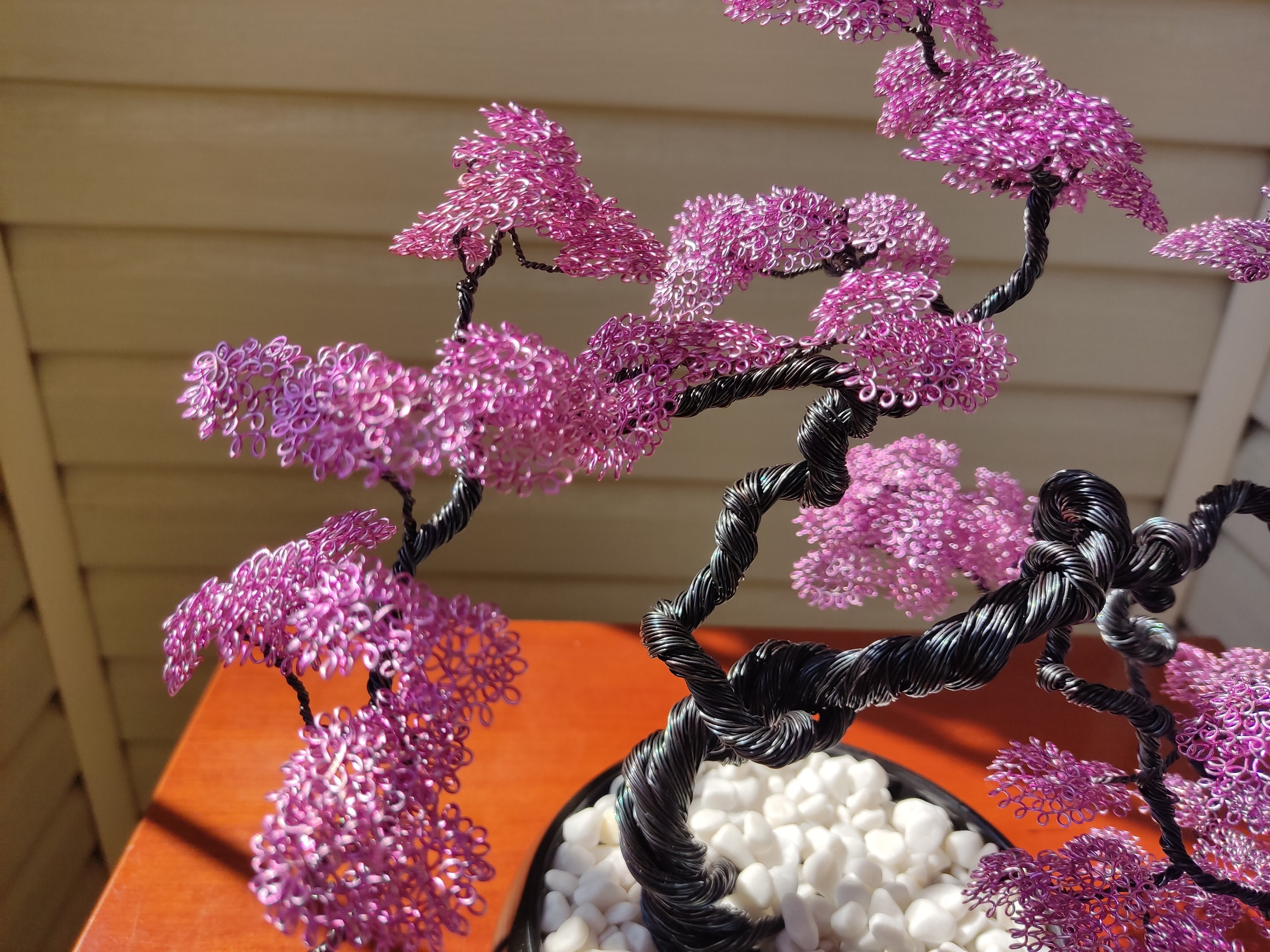 Wire Lavender Cascade BONSAI TREE Sculpture, Flowers, Office Decoration