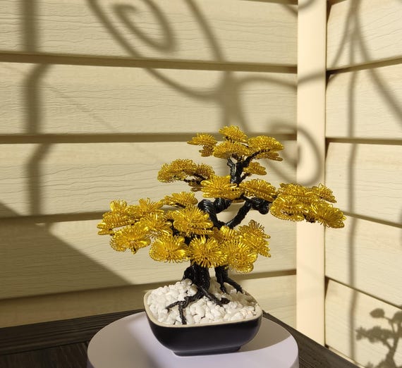 Wire Art - Yellow Magnolia - Bonsai Tree Sculpture  Handmade Office, Home  Decor