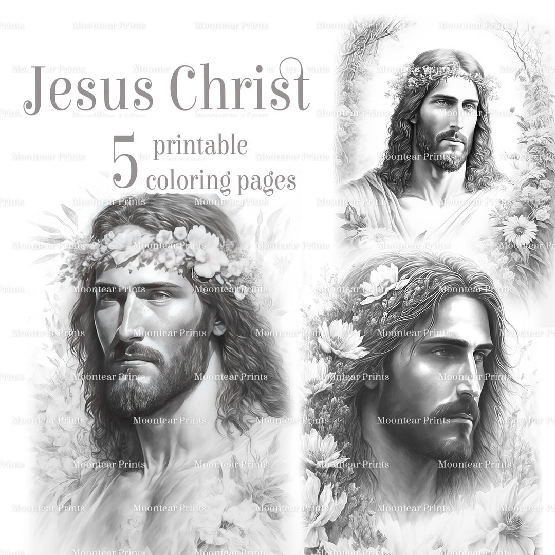 Jesus Christ Grayscale Coloring Pages, Vintage Style Illustration ...