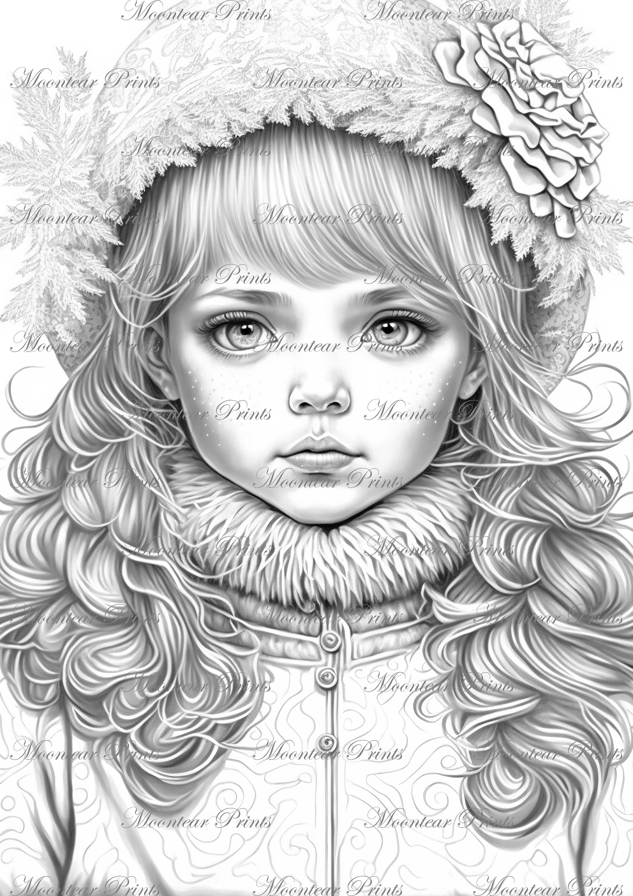 Winter Grayscale Coloring Pages Little Princess Girls - Etsy