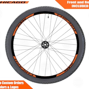 КТМ CHICAGO Bicycle Rim Decals Set, Sticker Pack for Two Wheels Fluorescent Orange and Silver Grey