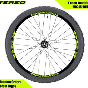 CUBE  STEREO Rim Decals Set, Sticker Pack for Two Wheels Fluorescent Neon Yellow.