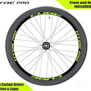 CUBE HYDE PRO  Bicycle Rim Decals Set, Sticker Pack for Two Wheels Fluorescent Neon Yellow