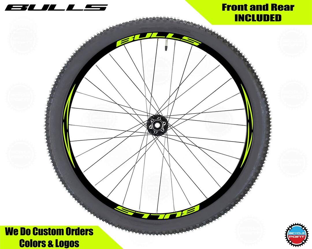 BULLS Bicycle Rim Decals Set, Sticker Pack for Two Wheels Fluorescent