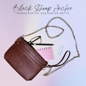 Brown Faux Leather Clutch Purse with Wristlet and Crossbody Chain Strap