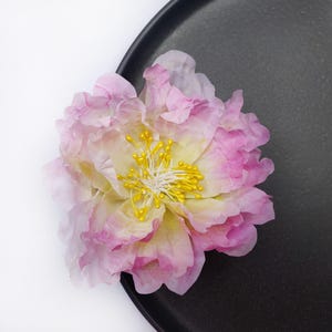 Handmade Pink & Yellow Fabric Flower Brooch: Party Accessory