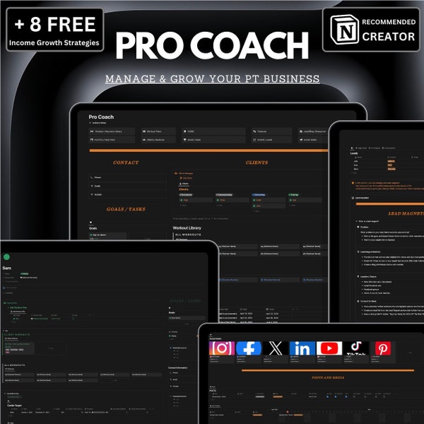 Personal Trainer Workout Tracker Template, Social Media Manager, Nutrition Meal Planner, PT Manager, Notion Personal Trainer Client Manager