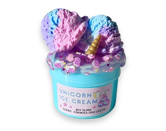 Glace licorne - Slime DIY - Slime parfumé - ASMR - Slime sensoriel - Pépites d'argile et charm inclus