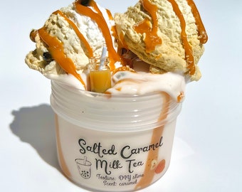 Tè al latte al caramello salato - Slime fai da te - Slime profumato - ASMR - Slime sensoriale - Granelli di argilla inclusi