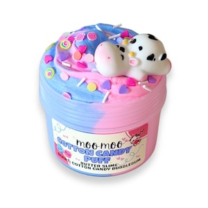 Moo Moo Cotton Candy Puff - butter slime - scented Slime - ASMR - Sensory Slime - clay sprinkles and charm included