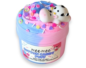 Moo Moo Cotton Candy Puff - butter slime - scented Slime - ASMR - Sensory Slime - clay sprinkles and charm included