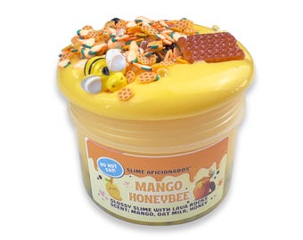 MANGO HONEYBEE - glanzend lavasteenslijm - geurend slijm - ASMR - zintuiglijk slijm - met hagelslag en bedels