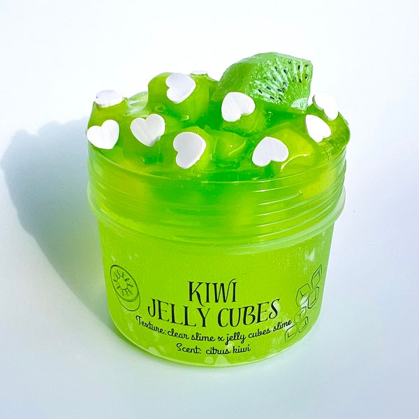 Kiwi Jelly Cubes - clear slime x jelly cubes - Scented Slime - ASMR - Sensory Slime - Clay sprinkles and charm included