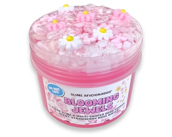 JOYAS FLORECIENTES - Slime transparente recubierto con perlas de formas variadas y una capa crujiente - Slime perfumado - ASMR - Slime sensorial