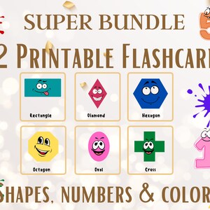 SUPER BUNDLE MONTESSORI Formas, cores e números - 52 Flashcards imprimíveis para aprendizagem Montessori - Cartões digitais imprimíveis para ensino em casa