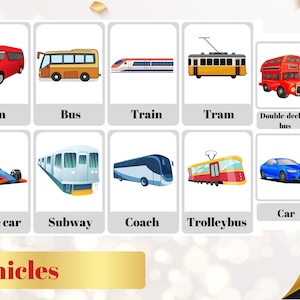 FLASHCARDS DE VEHÍCULOS - 40 flashcards imprimibles - Nomenclatura de vehículos - Montessori - Tarjetas educativas - Vocabulario de vehículos - PDF digital