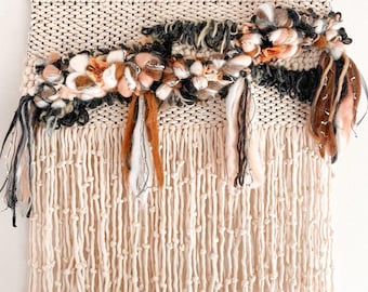 Large Boho Handwoven Wall Hanging - Woven Fiber Art in Chocolate Tones