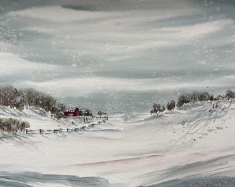 Everyone loves winter - Original watercolour painting