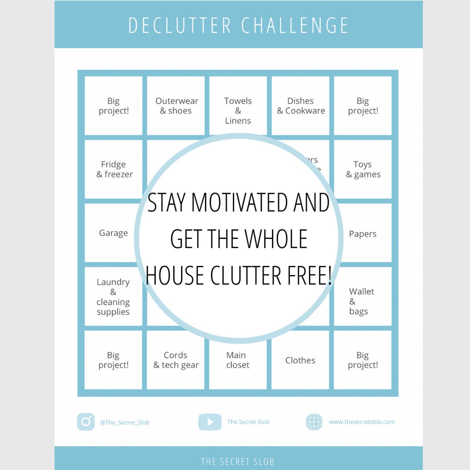 The Secret Slob Decluttering Challenge Bingo Cards - Etsy