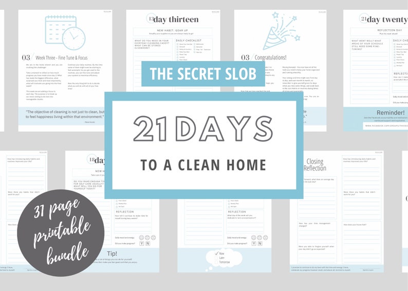 The Secret Slob 21 Days to a Clean Home Challenge Etsy