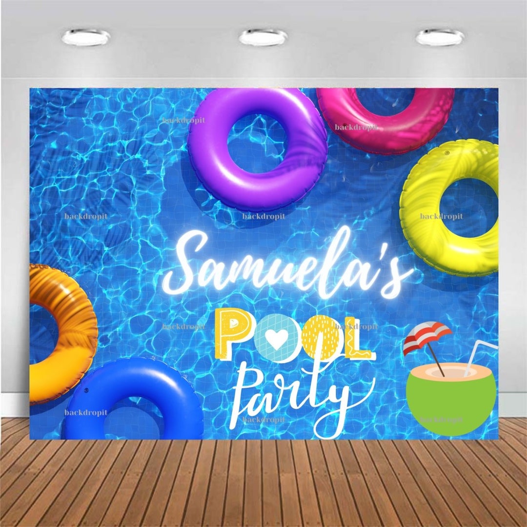 Customized Birthday Backdrop Pool Party, Personalized Banner, Themed
