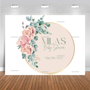 Customized Baby Shower Backdrop - Roses, Personalized Banner, Themed Party Prop for Photography and Photo Booth