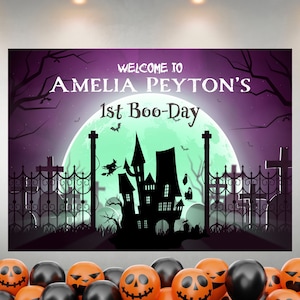 Customized Halloween Backdrop - Spooky House, Birthday Halloween Party, Themed Party Banner for Photography and Photo Booth
