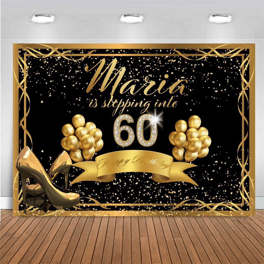 Black Gold Glitter Heels Mujer Feliz 50 cumpleaños Fondo redondo –  webackdrops