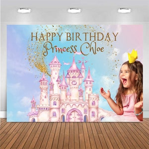 Customized Birthday Backdrop - Princess, Fairytale Castle, Enchanted, Personalized Banner, Themed Party Prop for Photography and Photo Booth