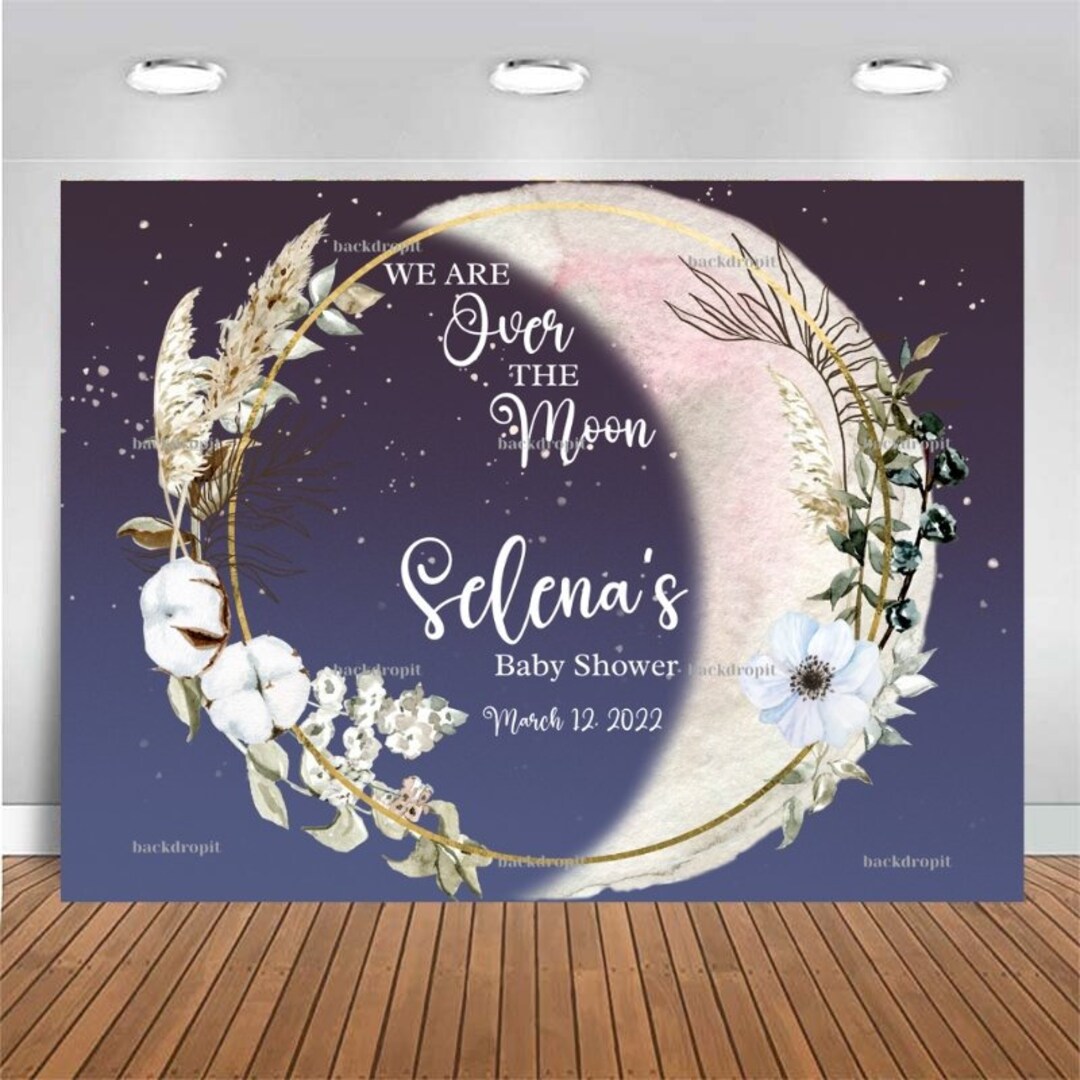 Customized Baby Shower Backdrop Over the Moon, Personalized Banner