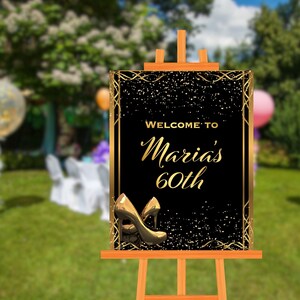 Custom Welcome Sign - Black and Gold Theme, Welcome Poster Board, Personalized Entry Sign for Events, Printed on Foam Board