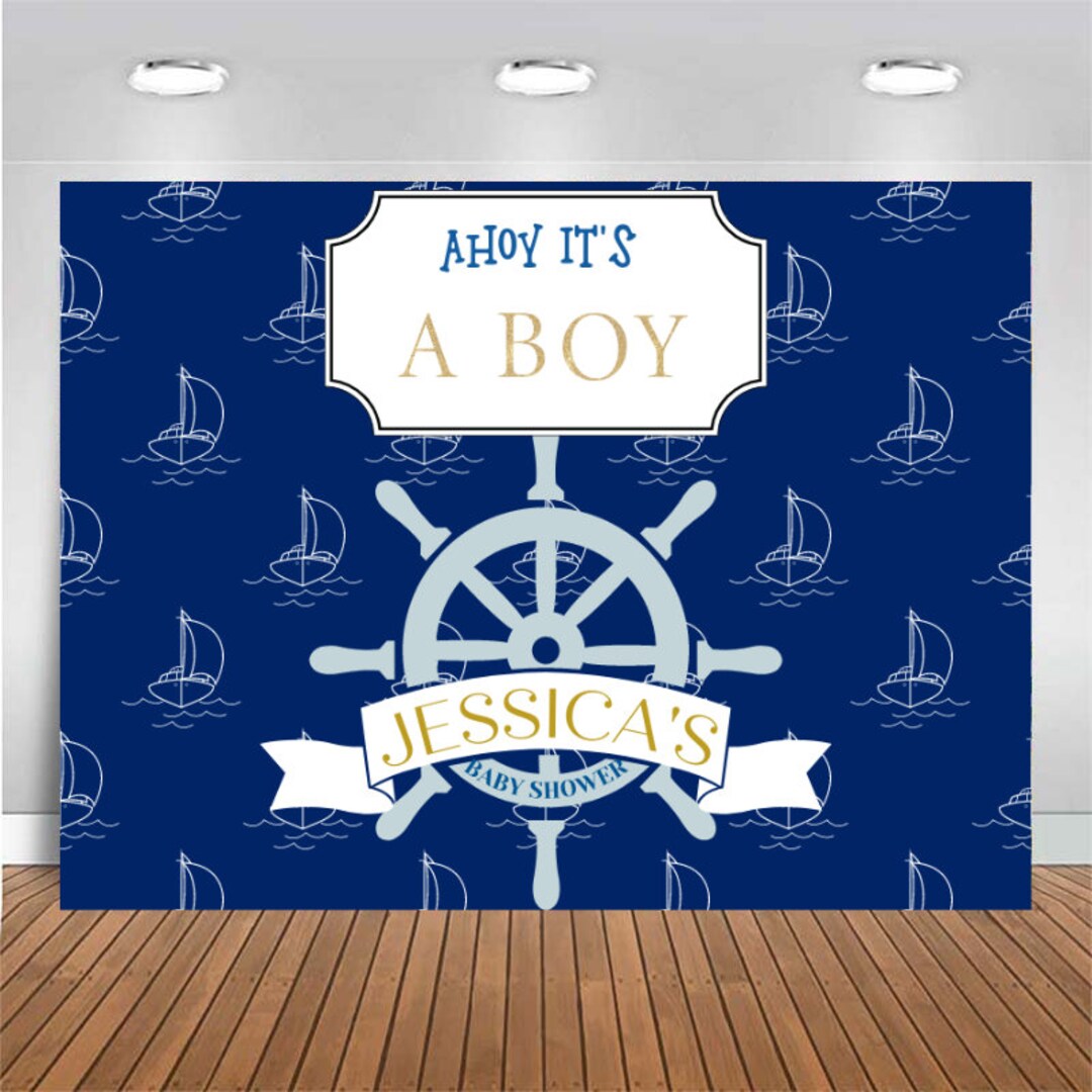 Customized Baby Shower Backdrop Ahoy It's a Boy, Personalized Banner