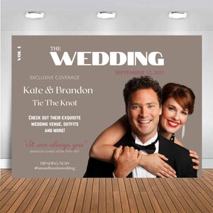 Customized Wedding Backdrop - Wedding Magazine, Personalized Banner, Themed Party Prop for Photography and Photo Booth
