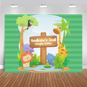 Customized Birthday Backdrop - Jungle Safari, Personalized Banner, Themed Party Prop for Photography and Photo Booth