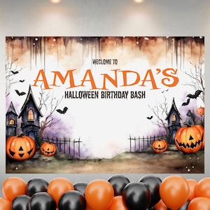 Customized Halloween Backdrop - Witch&#39;s Castle Halloween Birthday Party, Themed Party Banner for Photography and Photo Booth