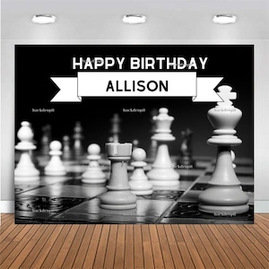 Customized Birthday Backdrop - Chess, Personalized Banner, Themed Party Prop for Photography and Photo Booth
