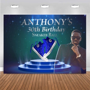 Customized Birthday Backdrop - Sneaker Ball, Any color, Personalized Banner, Custom Themed Party Prop for Photography and Photo Booth