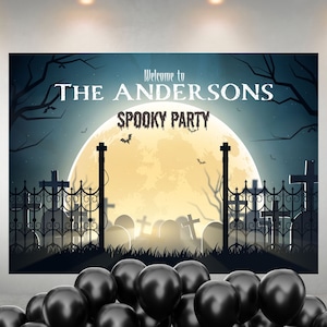 Customized Halloween Backdrop - Graveyard, Family Halloween, Birthday Halloween Party, Themed Party Banner for Photography and Photo Booth